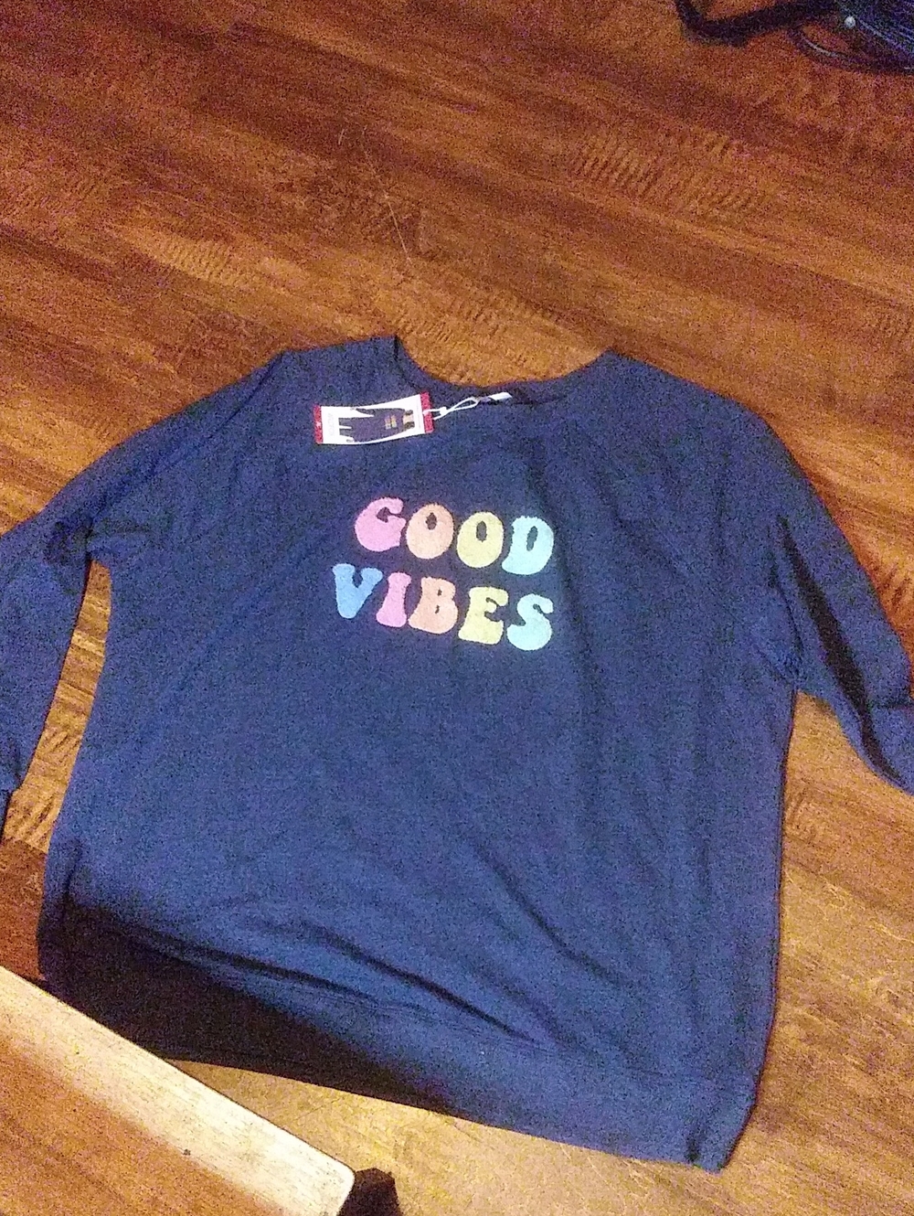 Wildfox Navy Long Sleeve 'Good Vibes' Rainbow Letter Tee